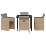 Garden Dining Set with Cushion Folding 5 pcs Beige Poly rattan