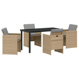 Garden Dining Set with Cushion Folding 5 pcs Beige Poly rattan