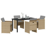 Garden Dining Set with Cushion Folding 5 pcs Beige Poly rattan