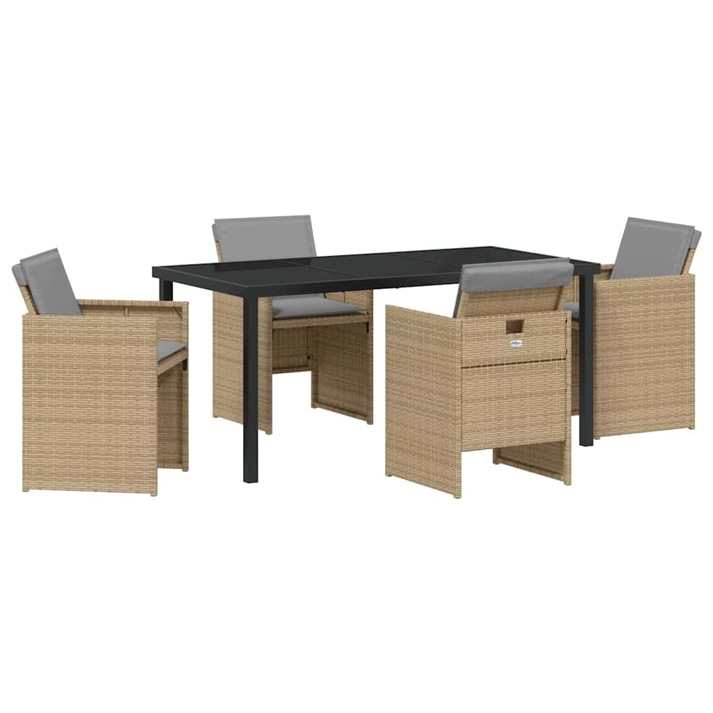 Garden Dining Set with Cushion Folding 5 pcs Beige Poly rattan