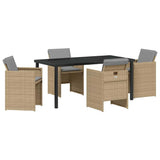 Garden Dining Set with Cushion Folding 5 pcs Beige Poly rattan