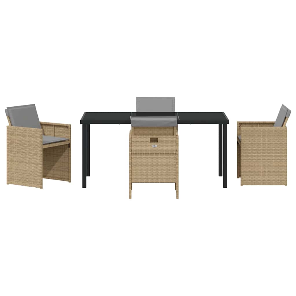 Garden Dining Set with Cushion Folding 5 pcs Beige Poly rattan