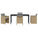 Garden Dining Set with Cushion Folding 5 pcs Beige Poly rattan
