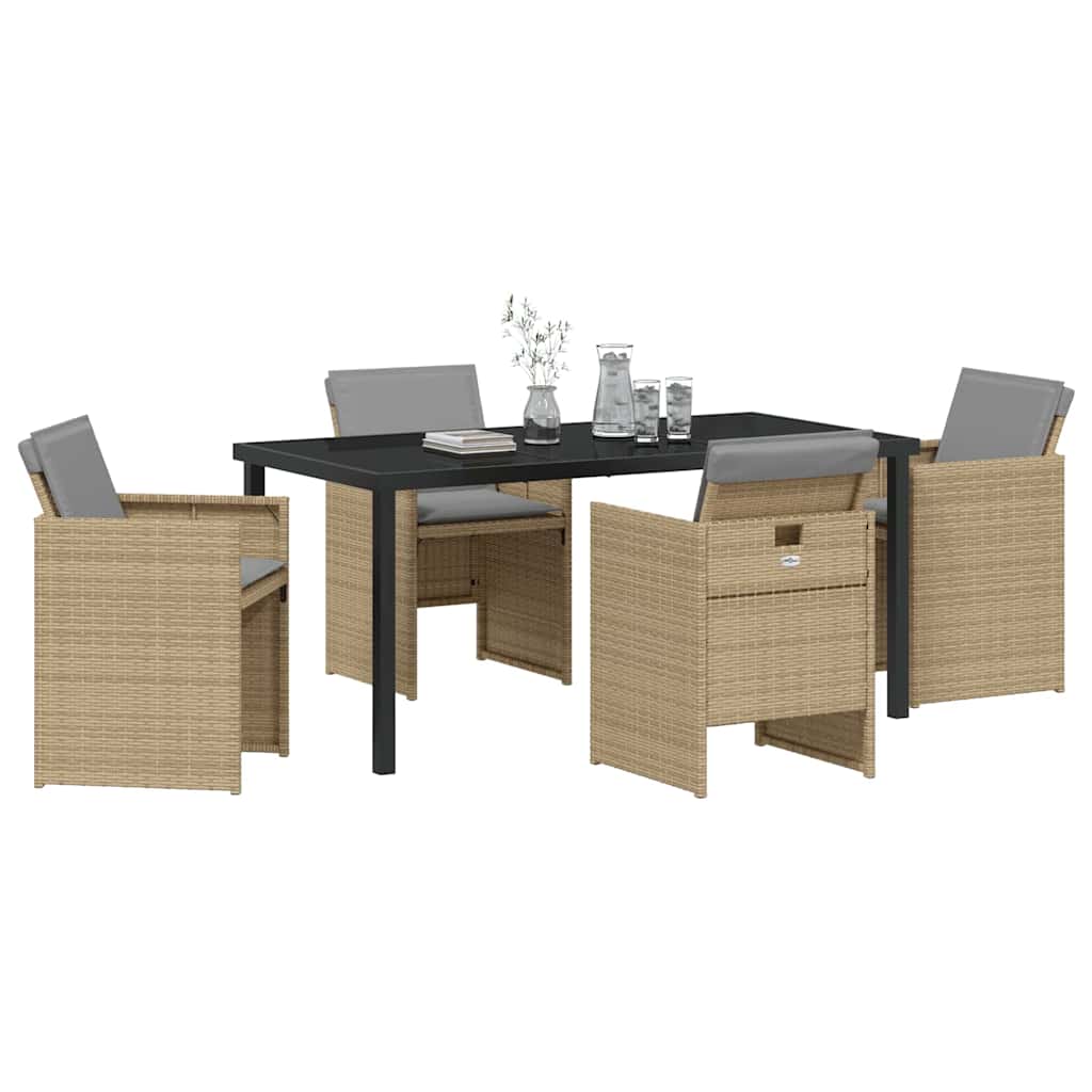 Garden Dining Set with Cushion Folding 5 pcs Beige Poly rattan