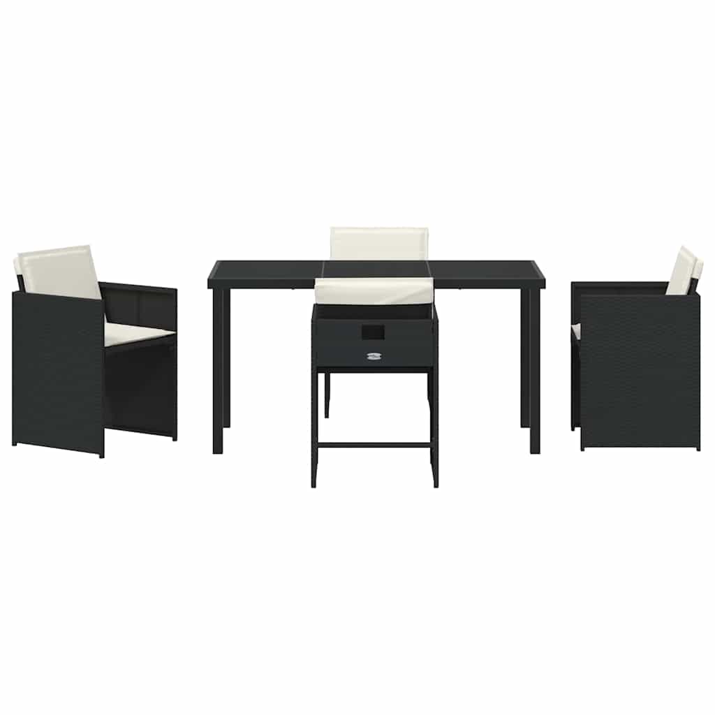 Garden Dining Set with Cushion Folding 5 pcs Black Poly rattan