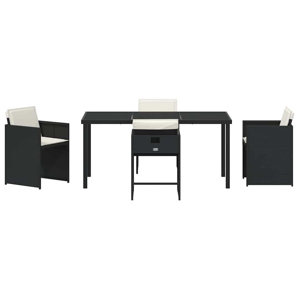 Garden Dining Set with Cushion Folding 5 pcs Black Poly rattan