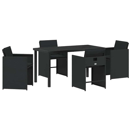 Garden Dining Set with Cushion Folding 5 pcs Black Poly rattan