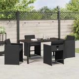 Garden Dining Set with Cushion Folding 5 pcs Black Poly rattan