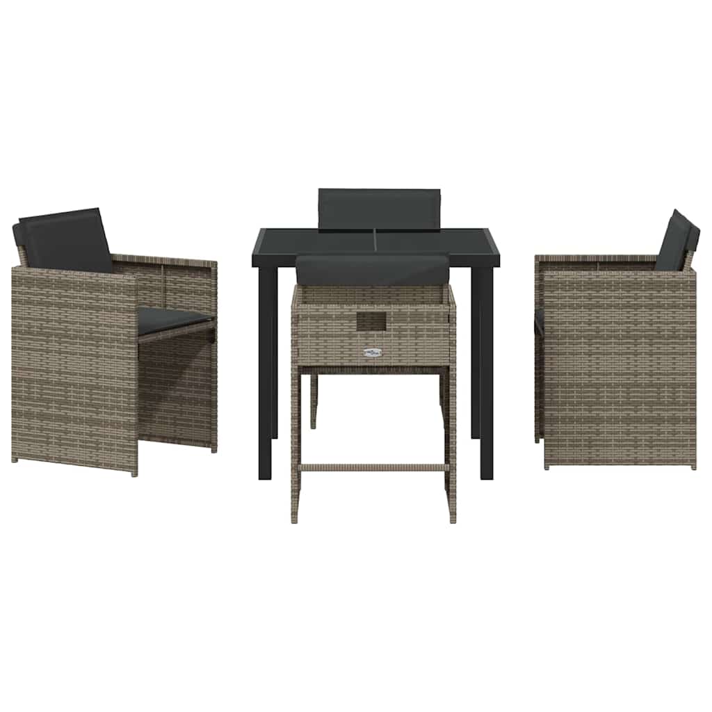 Garden Dining Set with Cushion Folding 5 pcs Grey Poly rattan
