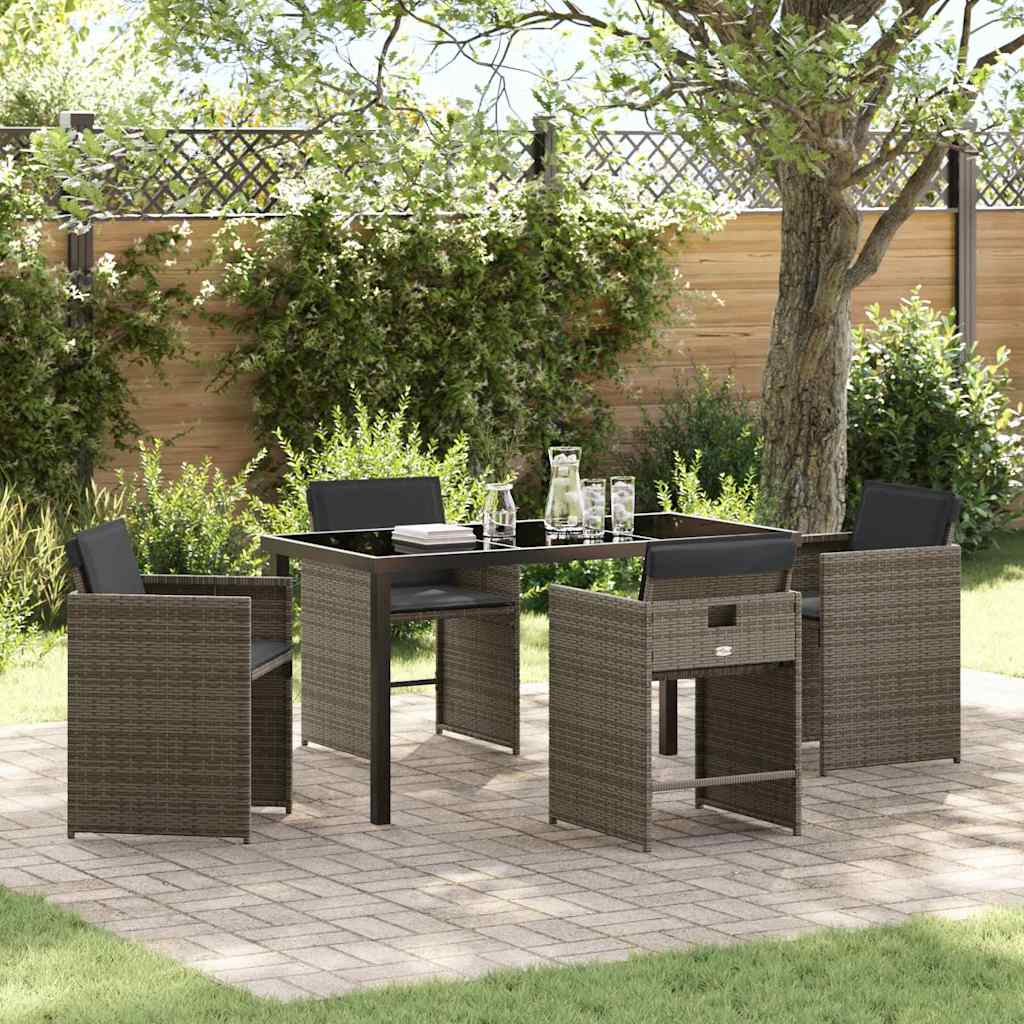 Garden Dining Set with Cushion Folding 5 pcs Grey Poly rattan