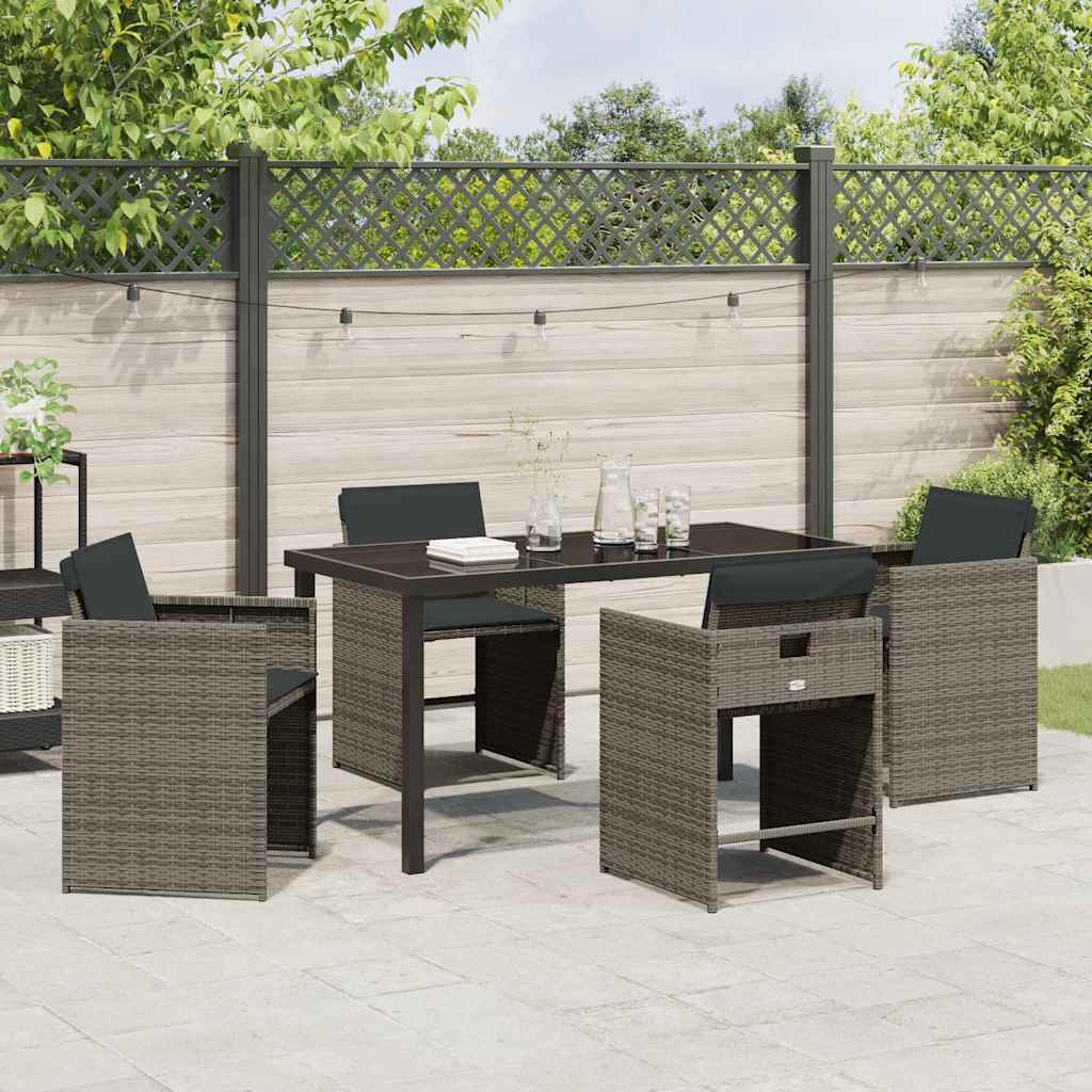Garden Dining Set with Cushion Folding 5 pcs Grey Poly rattan
