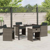 Garden Dining Set with Cushion Folding 5 pcs Grey Poly rattan