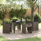 Garden Dining Set with Cushion Folding 5 pcs Grey Poly rattan