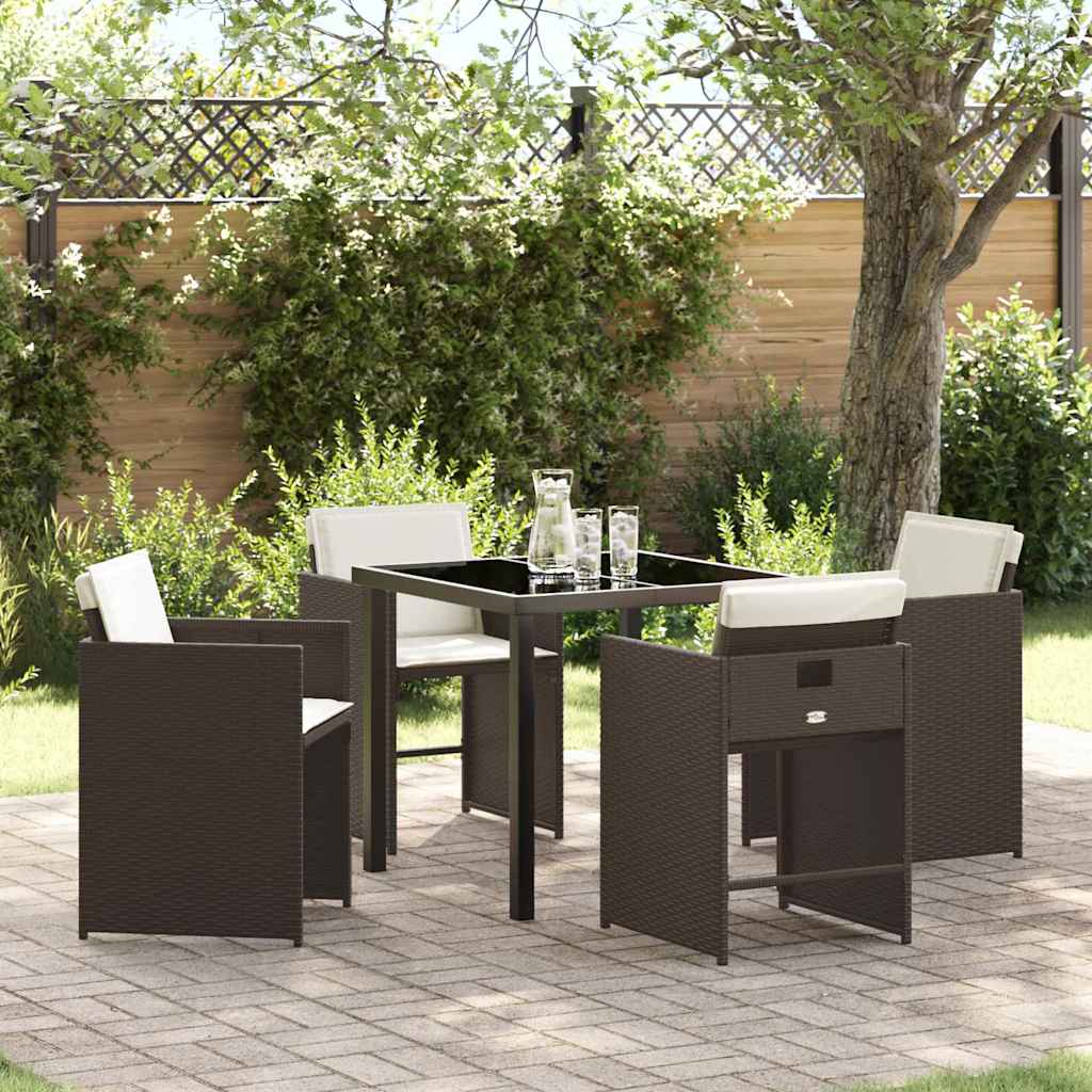 Garden Dining Set with Cushion Folding 5 pcs Brown Poly rattan