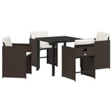 Garden Dining Set with Cushion Folding 5 pcs Brown Poly rattan