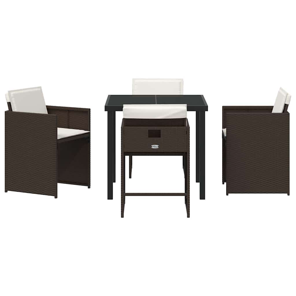 Garden Dining Set with Cushion Folding 5 pcs Brown Poly rattan