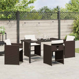 Garden Dining Set with Cushion Folding 5 pcs Brown Poly rattan