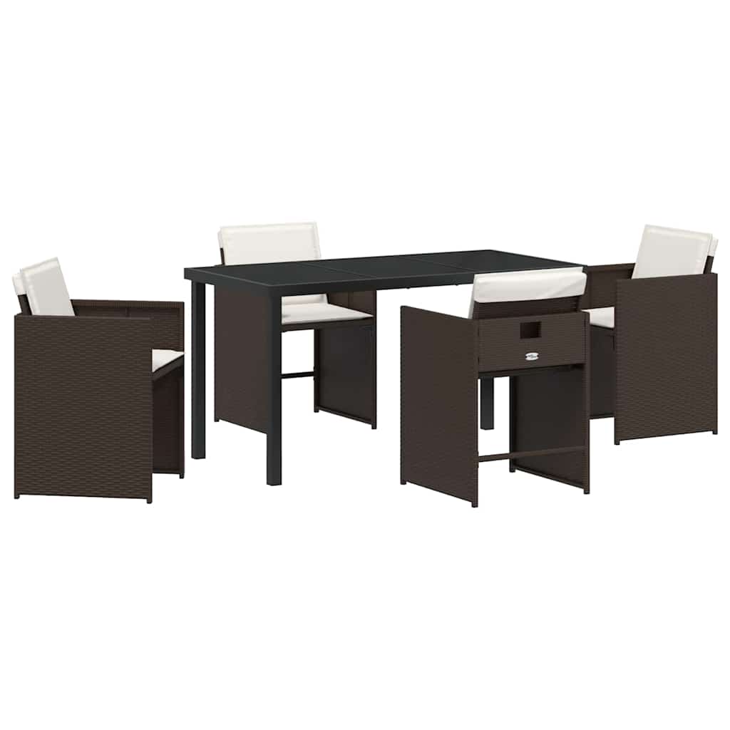 Garden Dining Set with Cushion Folding 5 pcs Brown Poly rattan
