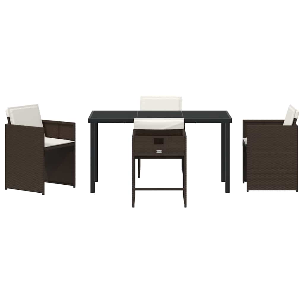 Garden Dining Set with Cushion Folding 5 pcs Brown Poly rattan