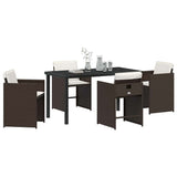 Garden Dining Set with Cushion Folding 5 pcs Brown Poly rattan