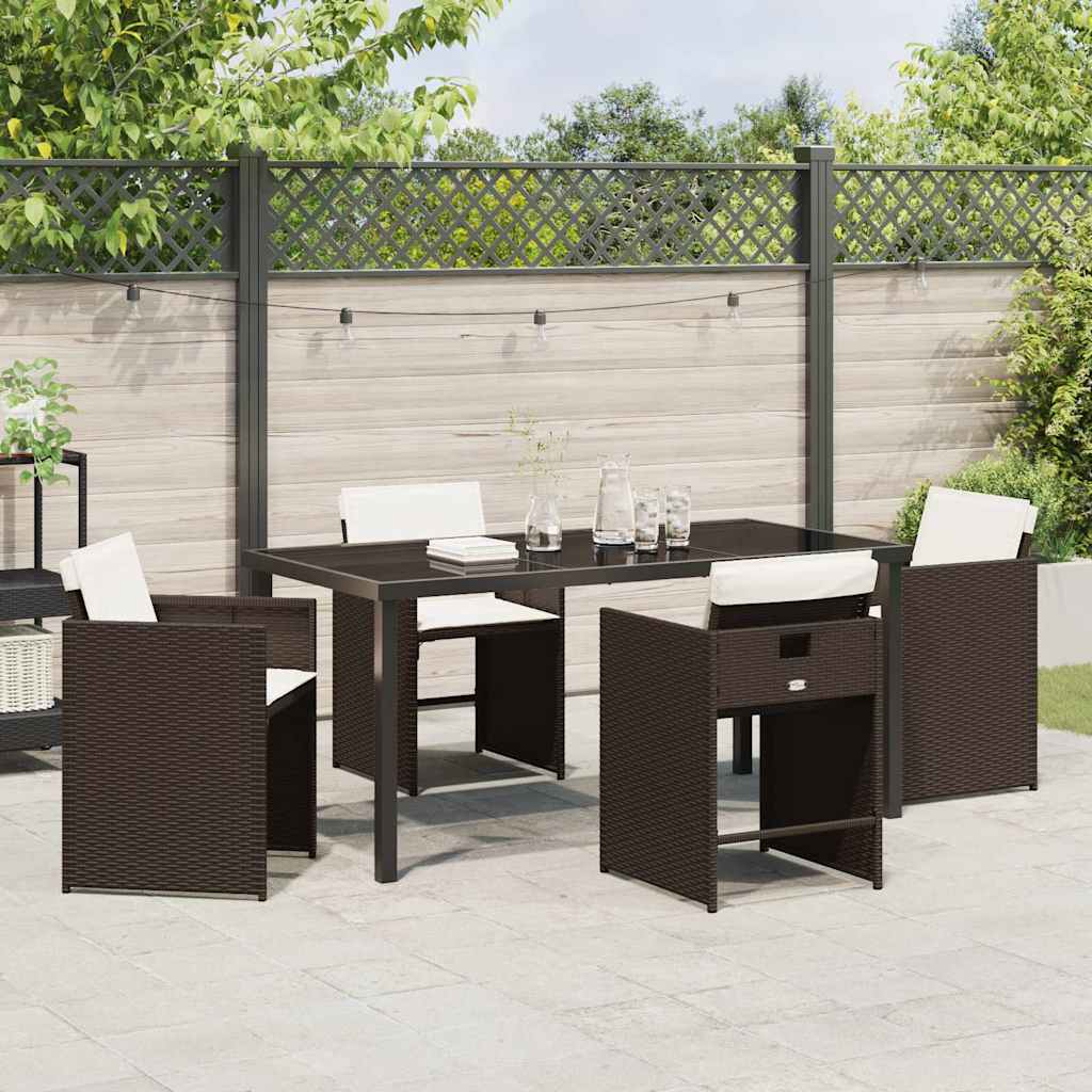 Garden Dining Set with Cushion Folding 5 pcs Brown Poly rattan