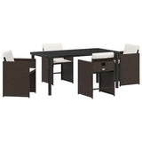 Garden Dining Set with Cushion Folding 5 pcs Brown Poly rattan