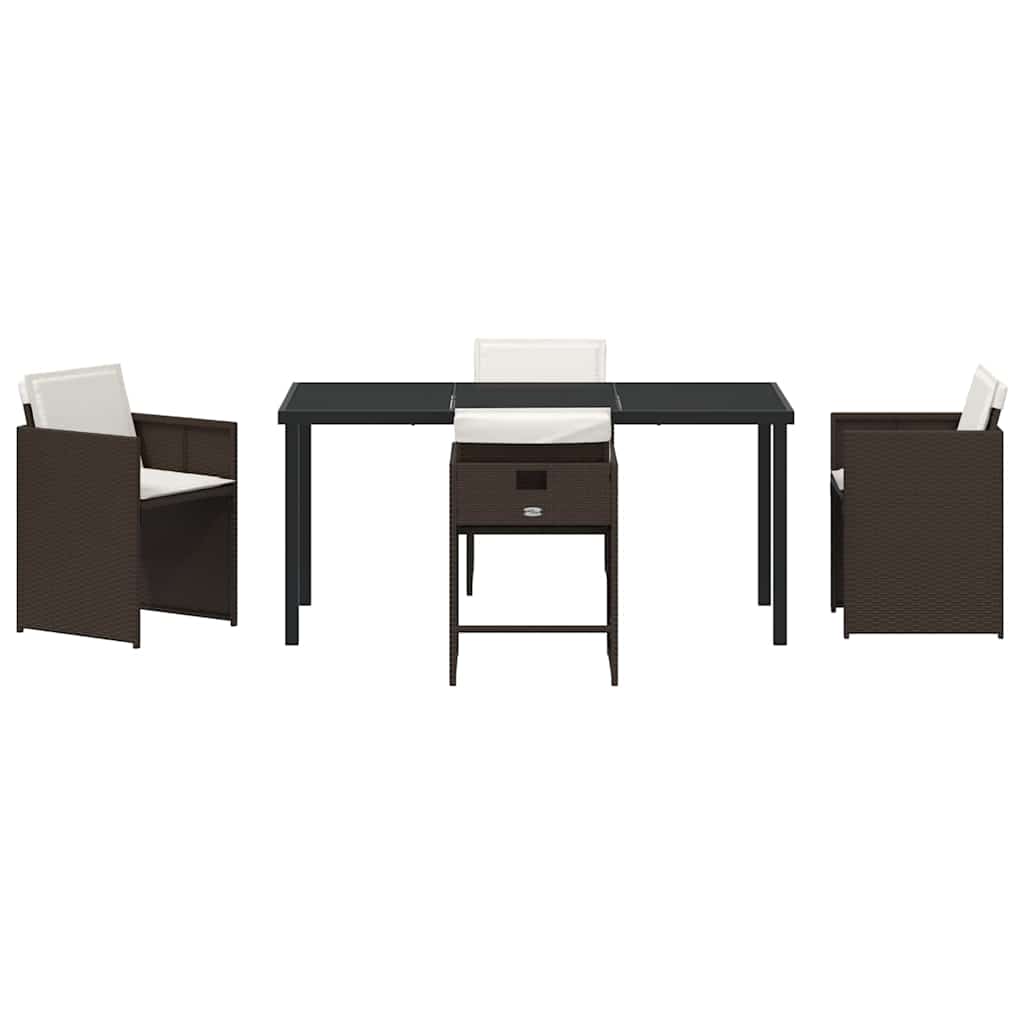 Garden Dining Set with Cushion Folding 5 pcs Brown Poly rattan