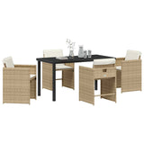 Garden Dining Set with Cushion Folding 5 pcs Beige Poly rattan
