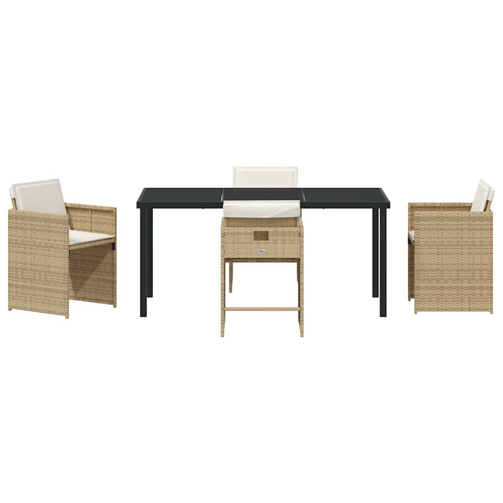 Garden Dining Set with Cushion Folding 5 pcs Beige Poly rattan