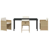 Garden Dining Set with Cushion Folding 5 pcs Beige Poly rattan