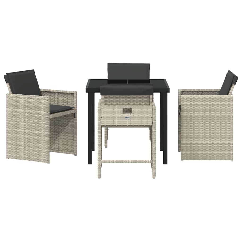 Garden Dining Set with Cushion 5 pcs Light grey Poly rattan