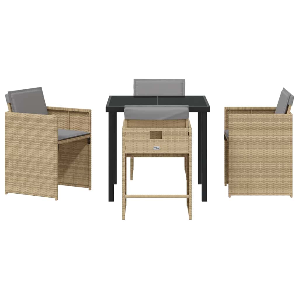 Garden Dining Set with Cushion Folding 5 pcs Beige Poly rattan