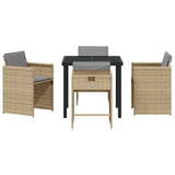 Garden Dining Set with Cushion Folding 5 pcs Beige Poly rattan