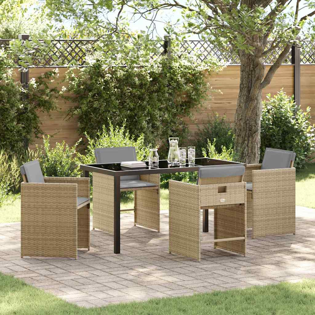 Garden Dining Set with Cushion Folding 5 pcs Beige Poly rattan