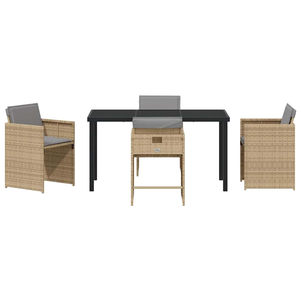 Garden Dining Set with Cushion Folding 5 pcs Beige Poly rattan