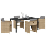 Garden Dining Set with Cushion Folding 5 pcs Beige Poly rattan
