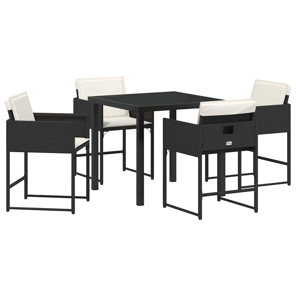 Garden Dining Set with Cushion Folding 5 pcs Black Poly rattan
