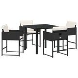 Garden Dining Set with Cushion Folding 5 pcs Black Poly rattan