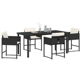 Garden Dining Set with Cushion Folding 5 pcs Black Poly rattan