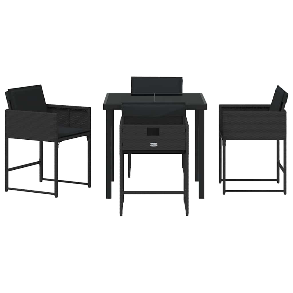 Garden Dining Set with Cushion Folding 5 pcs Black Poly rattan