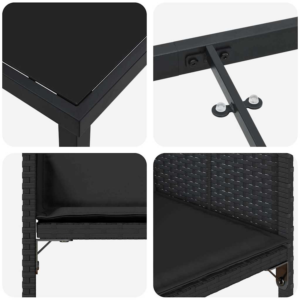 Garden Dining Set with Cushion Folding 5 pcs Black Poly rattan