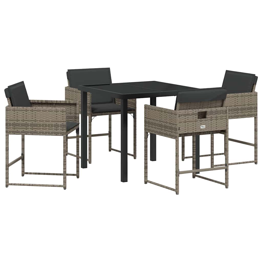 Garden Dining Set with Cushion Folding 5 pcs Grey Poly rattan