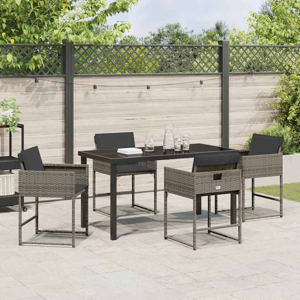 Garden Dining Set with Cushion Folding 5 pcs Grey Poly rattan