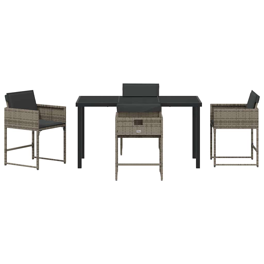 Garden Dining Set with Cushion Folding 5 pcs Grey Poly rattan