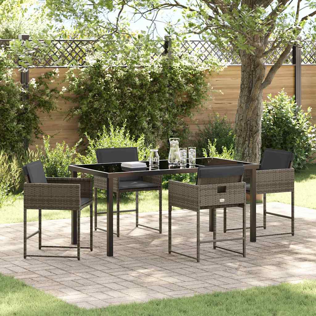 Garden Dining Set with Cushion Folding 5 pcs Grey Poly rattan