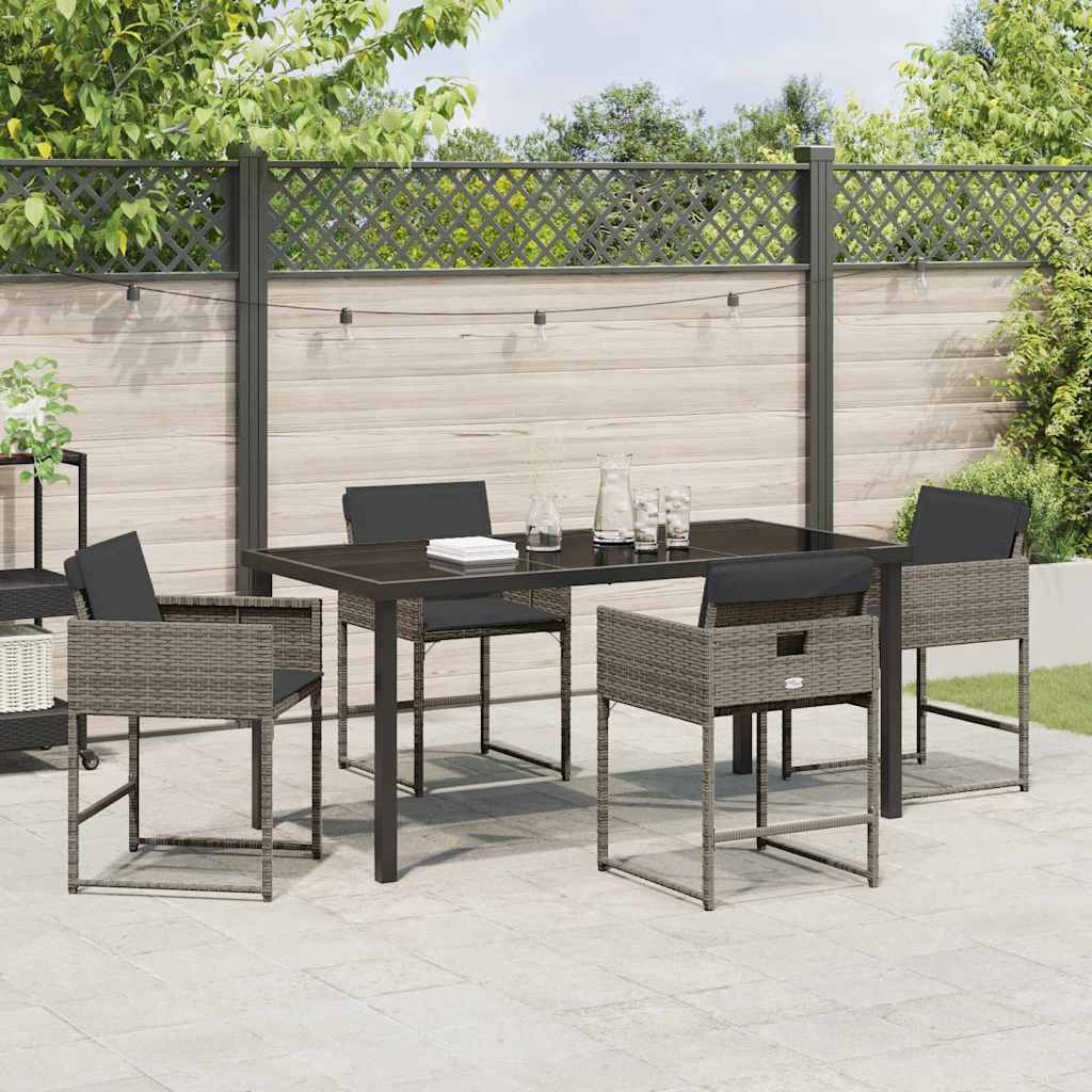 Garden Dining Set with Cushion Folding 5 pcs Grey Poly rattan