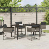 Garden Dining Set with Cushion Folding 5 pcs Grey Poly rattan