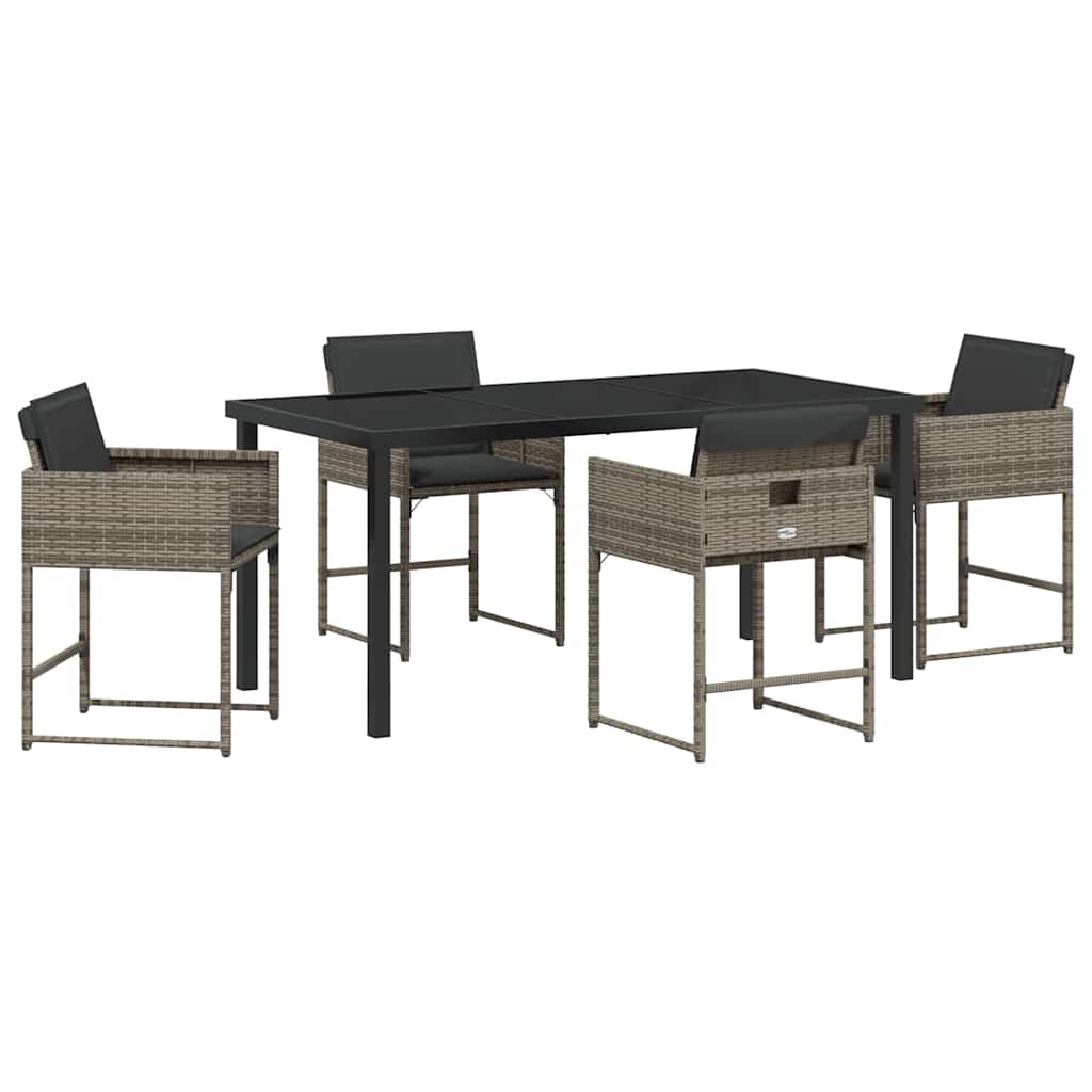 Garden Dining Set with Cushion Folding 5 pcs Grey Poly rattan
