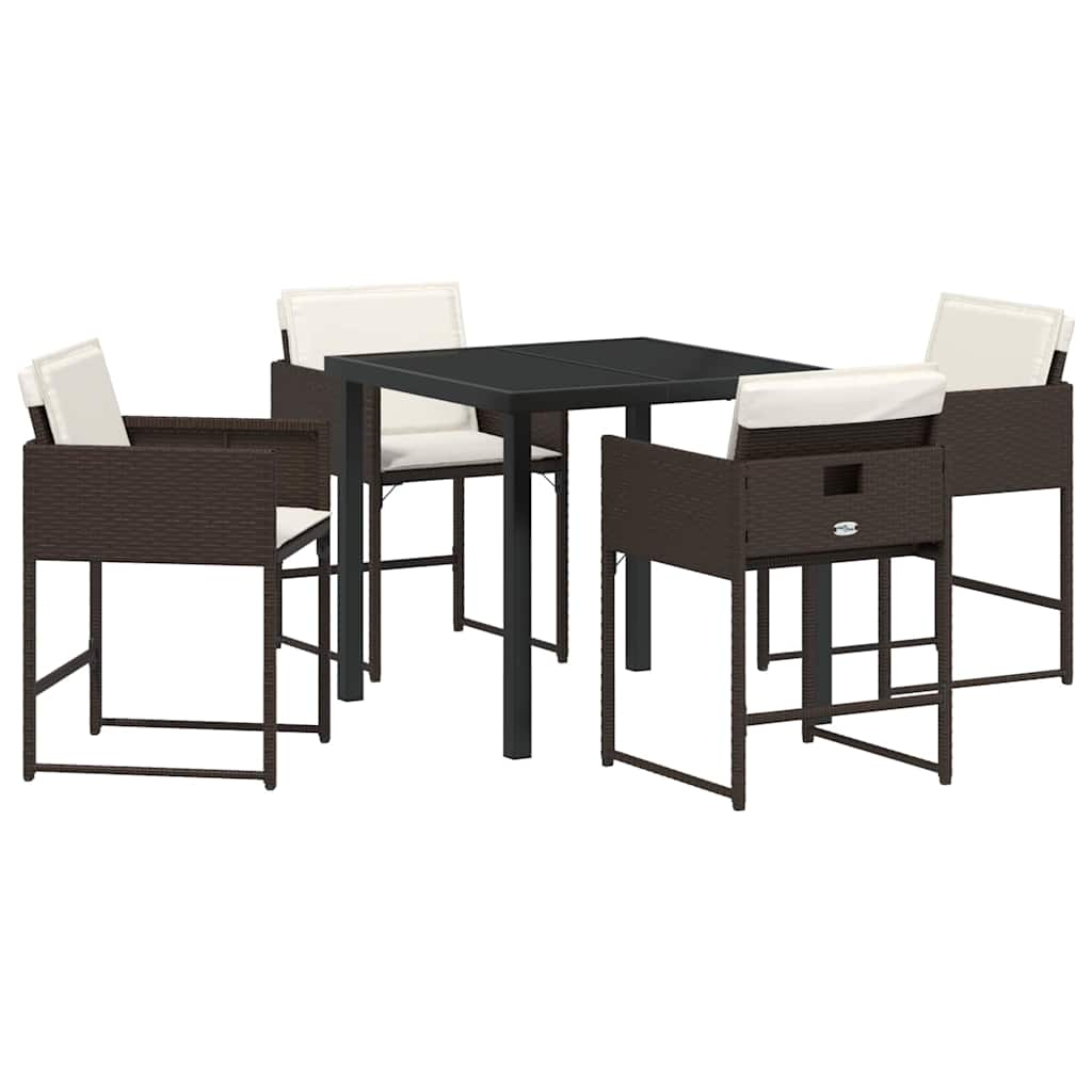 Garden Dining Set with Cushion Folding 5 pcs Brown Poly rattan