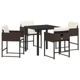 Garden Dining Set with Cushion Folding 5 pcs Brown Poly rattan